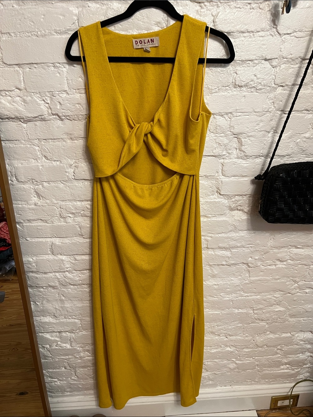 dolan Knot-Front Midi Dress in Mustard